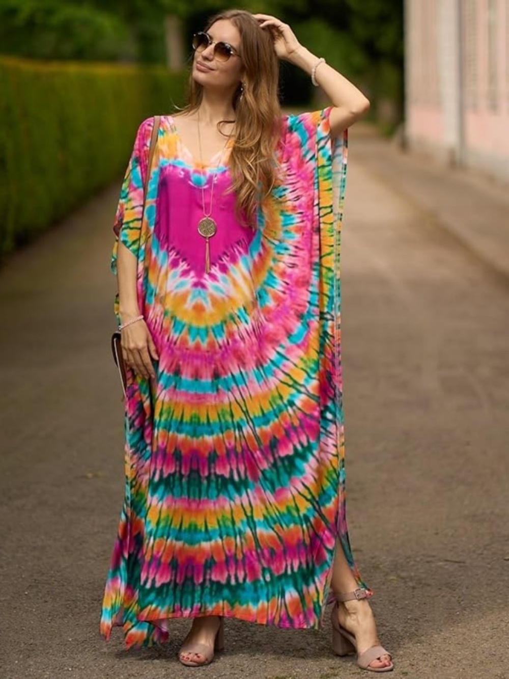 Tie Dye Boho Kimono Dress, Beach Cover up Boho Dress - Picture 3 of 3